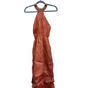 Coral flowy fit and flare dress with beaded halter made in Kenya‎ 12